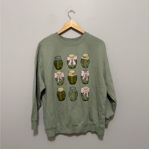 Graphic Light Olive Green Sweatshirt with Pickle Jars